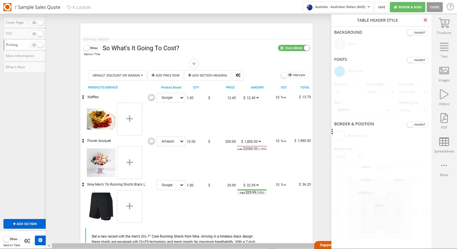 QuoteCloud - Sales Quote, Sales Proposal and Contracts Software - How To Style The Sales Quote Price Table Column Headings (Java Edition) - illustration 5fb9f086-d372-494e-a4e9-319588f70981