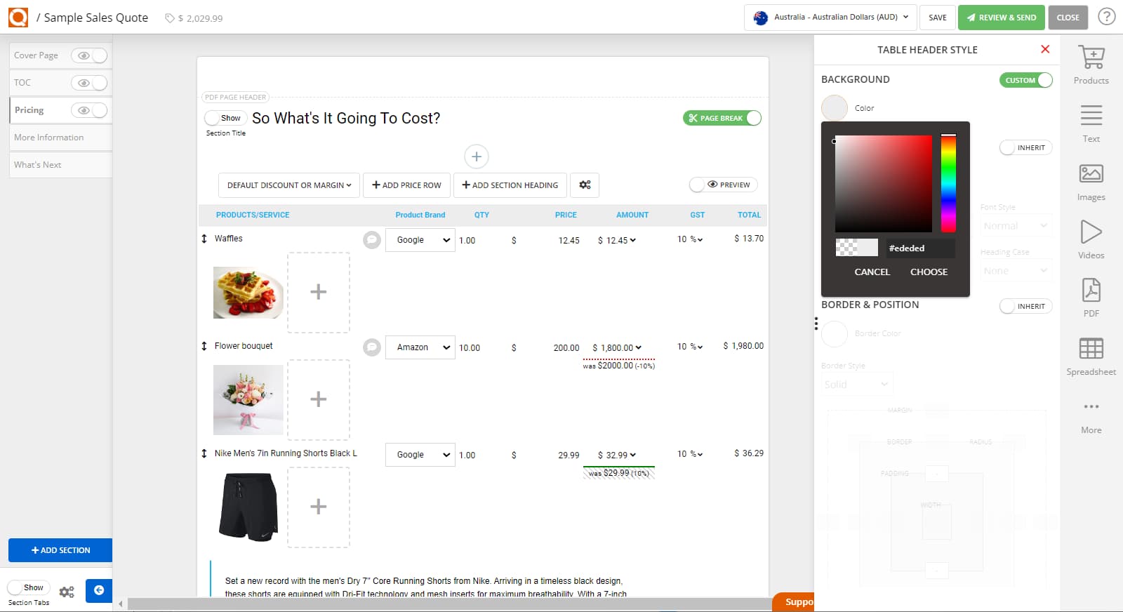 QuoteCloud - Sales Quote, Sales Proposal and Contracts Software - How To Style The Sales Quote Price Table Column Headings (Java Edition) - illustration e47c252e-e8ad-47b1-a2b3-6f935d9032bb