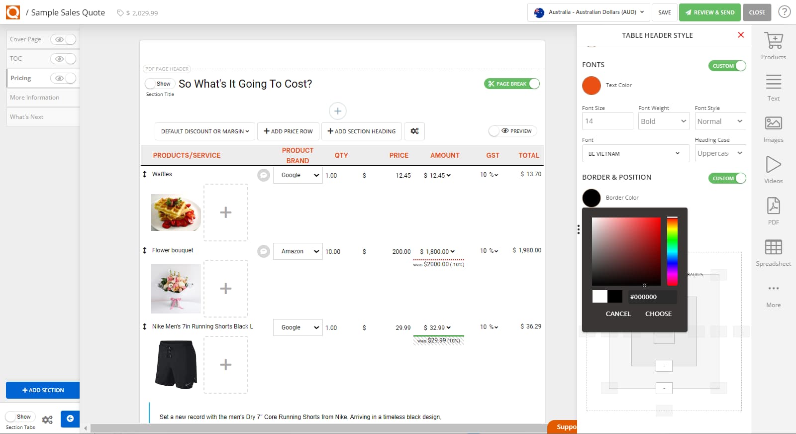 QuoteCloud - Sales Quote, Sales Proposal and Contracts Software - How To Style The Sales Quote Price Table Column Headings (Java Edition) - illustration 4569ce56-c877-4a41-9530-fdbc96321273