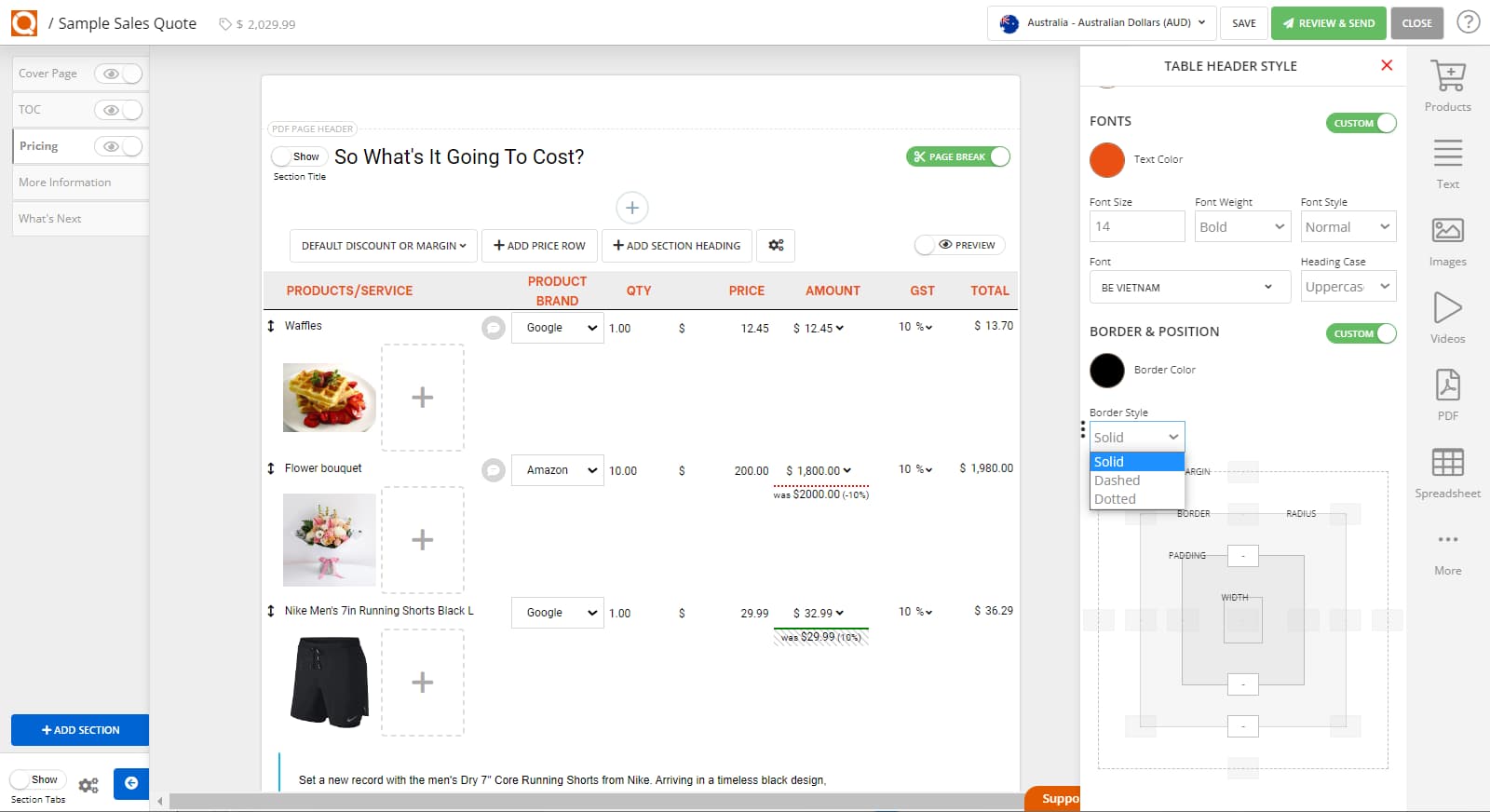 QuoteCloud - Sales Quote, Sales Proposal and Contracts Software - How To Style The Sales Quote Price Table Column Headings (Java Edition) - illustration 8d95021f-1fbb-417c-b644-90286beebff1