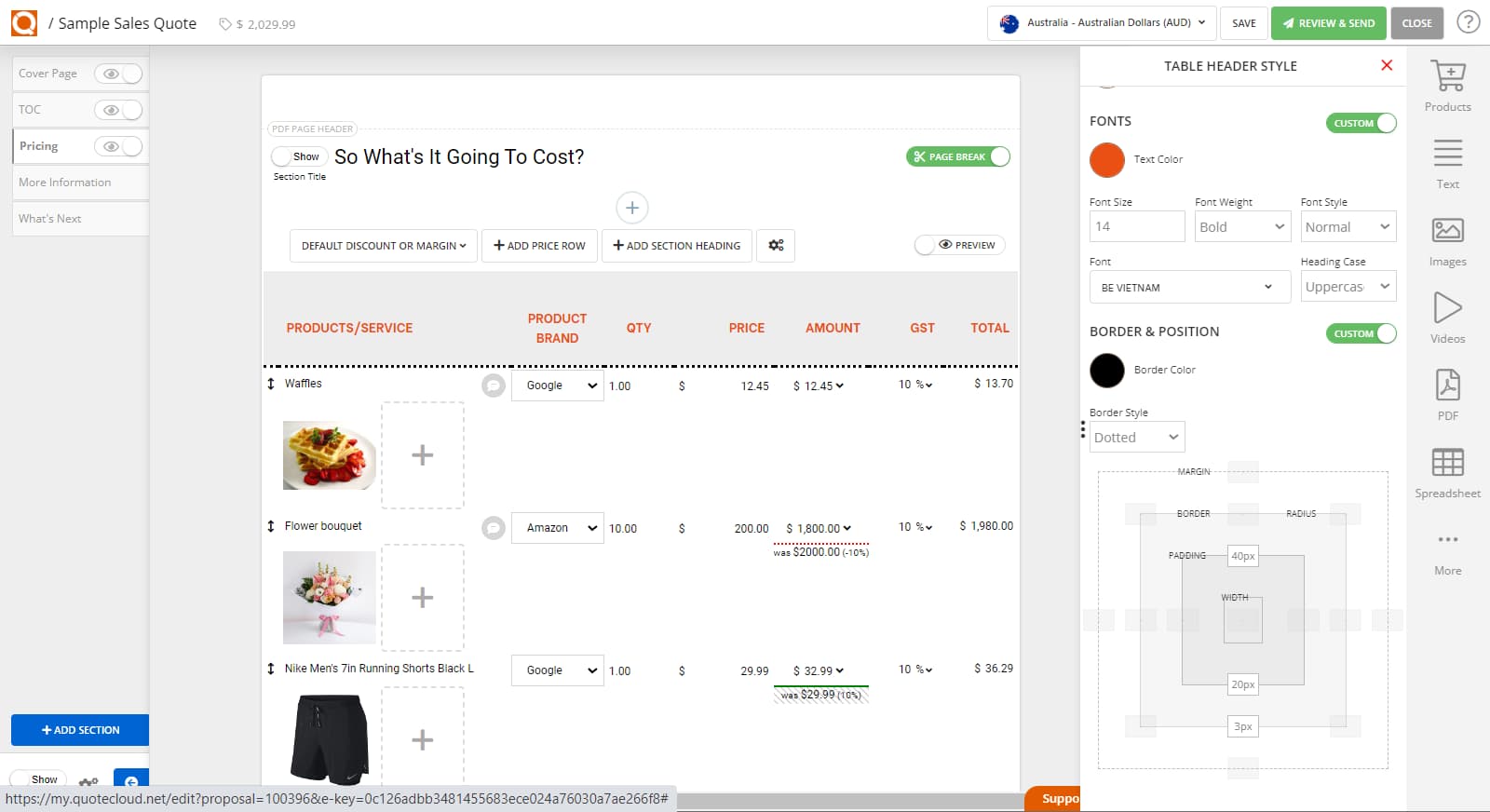 QuoteCloud - Sales Quote, Sales Proposal and Contracts Software - How To Style The Sales Quote Price Table Column Headings (Java Edition) - illustration c3e96b35-d25d-454a-9efd-ce5efbcc2c14