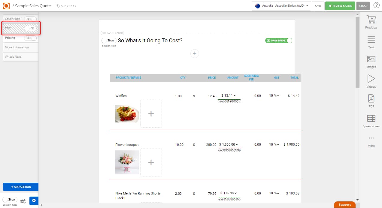 QuoteCloud - Sales Quote, Sales Proposal and Contracts Software - How To Add / Remove A Table Of Contents To Your Document (Java Edition) - illustration 06556154-015d-41d6-b225-a66ce68f12b2