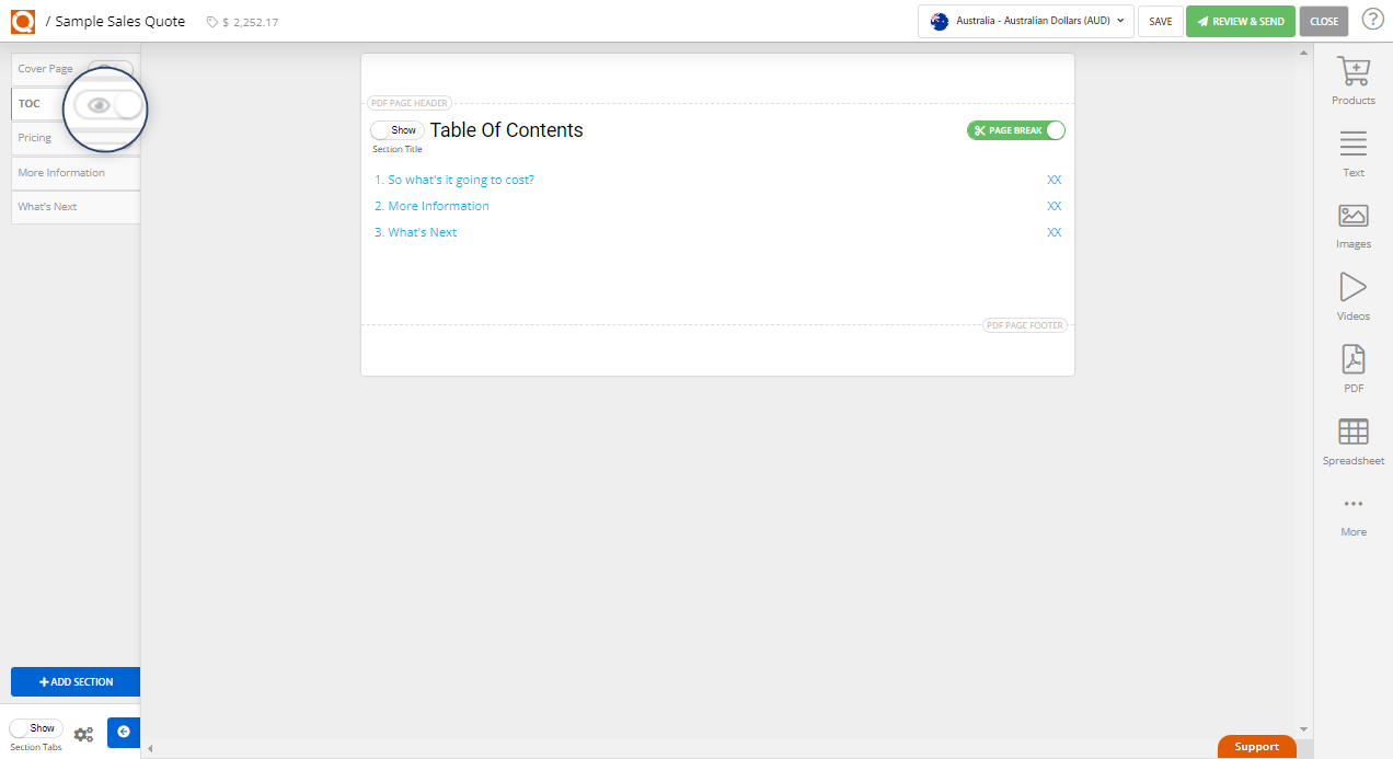 QuoteCloud - Sales Quote, Sales Proposal and Contracts Software - How To Add / Remove A Table Of Contents To Your Document (Java Edition) - illustration e47c252e-e8ad-47b1-a2b3-6f935d9032bb