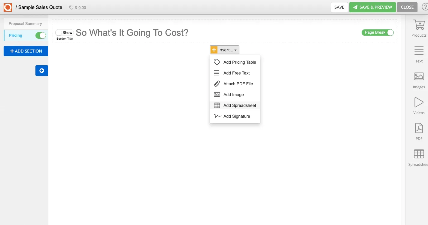 QuoteCloud - Sales Quote, Sales Proposal and Contracts Software - Inserting Spreadsheets into a Sales Quote (Java Edition) - illustration 5079fc9d-d85e-4651-b529-62fed2b4cb72