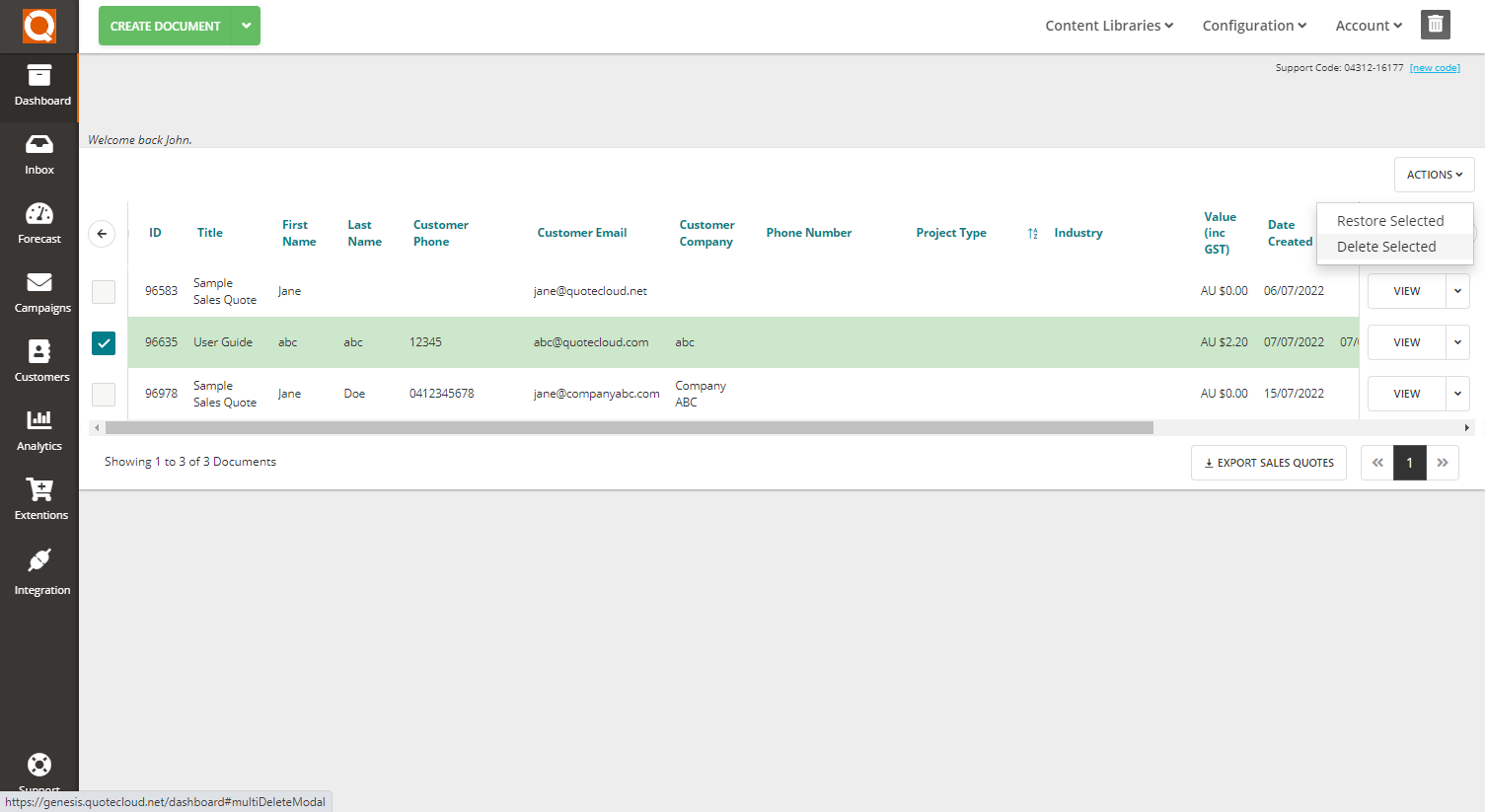 QuoteCloud - Sales Quote, Sales Proposal and Contracts Software - How To Empty The Trash Bin Of Deleted Sales Quotes (Java Edition) - illustration 67f75b58-ae4b-4f67-b83c-136341c7eeb2