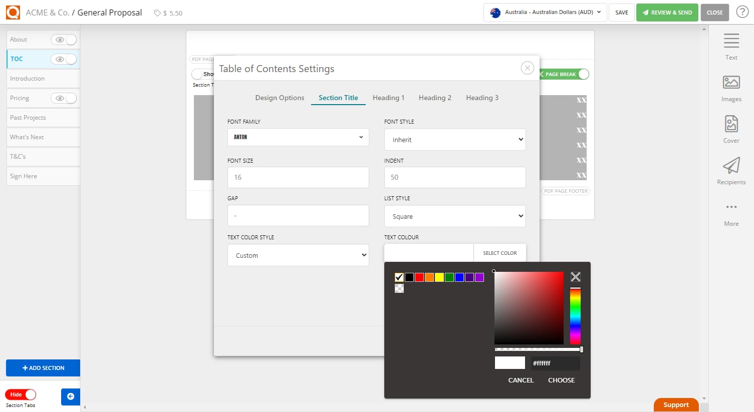 QuoteCloud - Sales Quote, Sales Proposal and Contracts Software - How To Style Your Table Of Contents In A Sales Quote Document (Java Edition) - illustration c3173855-b3fe-4aef-b286-52347a4d1393
