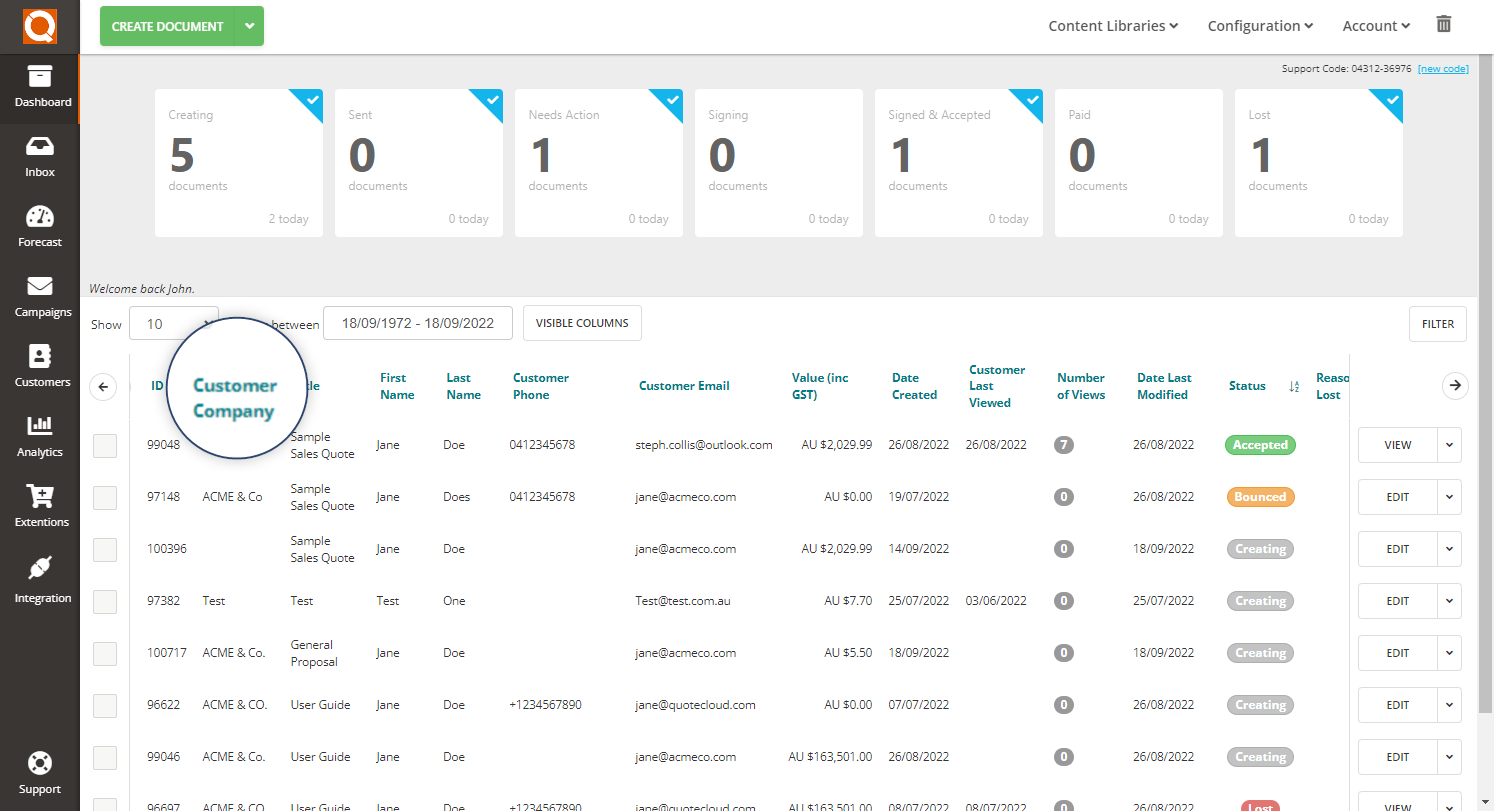 QuoteCloud - Sales Quote, Sales Proposal and Contracts Software - How To Change The Order Of Columns In The Sales Quote Dashboard Data Table (Java Edition) - illustration 06556154-015d-41d6-b225-a66ce68f12b2