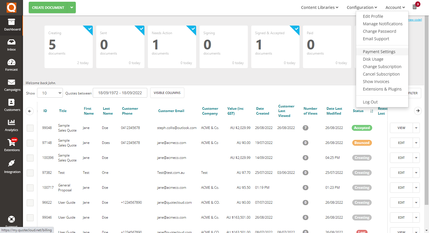 QuoteCloud - Sales Quote, Sales Proposal and Contracts Software - Paying an overdue subscription invoice (Java Edition) - illustration 06556154-015d-41d6-b225-a66ce68f12b2