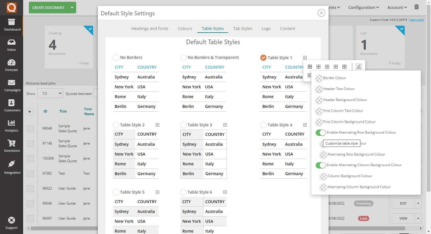 QuoteCloud - Sales Quote, Sales Proposal and Contracts Software - Setting the Default Table Style used in Text Content Blocks (Java Edition) - illustration 910dcadf-5647-4181-ba39-fe4552bee5c6