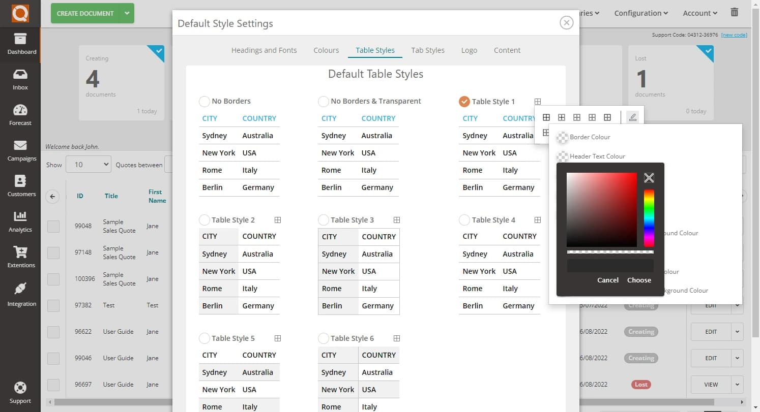 QuoteCloud - Sales Quote, Sales Proposal and Contracts Software - Setting the Default Table Style used in Text Content Blocks (Java Edition) - illustration cbae50c1-40b9-4329-ab5e-8fff6e48d05e