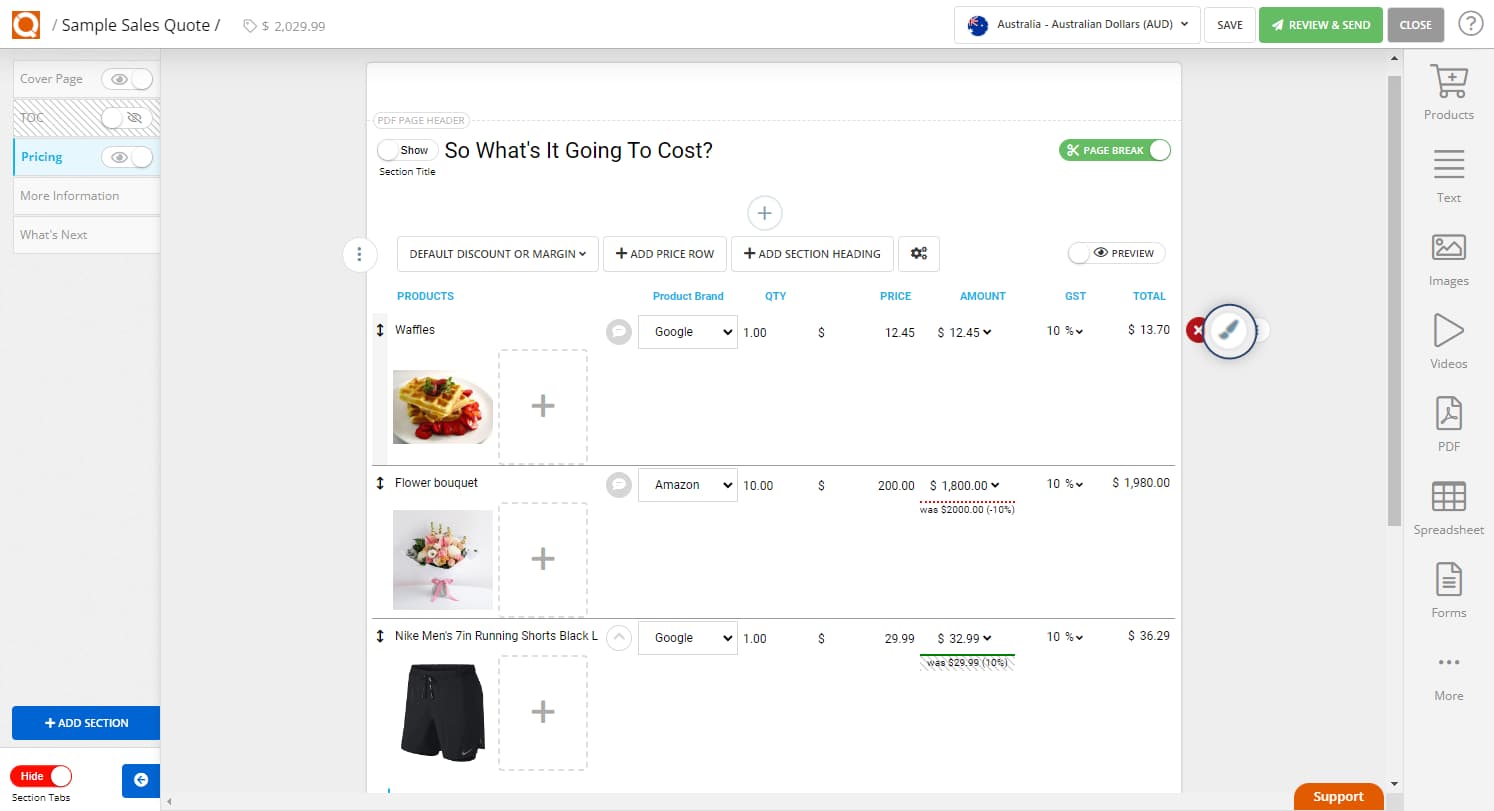 QuoteCloud - Sales Quote, Sales Proposal and Contracts Software - Styling The Price Table Layout And Colours (Java Edition) - illustration 057ad05a-e5d3-4993-8c75-7024c264d3a2