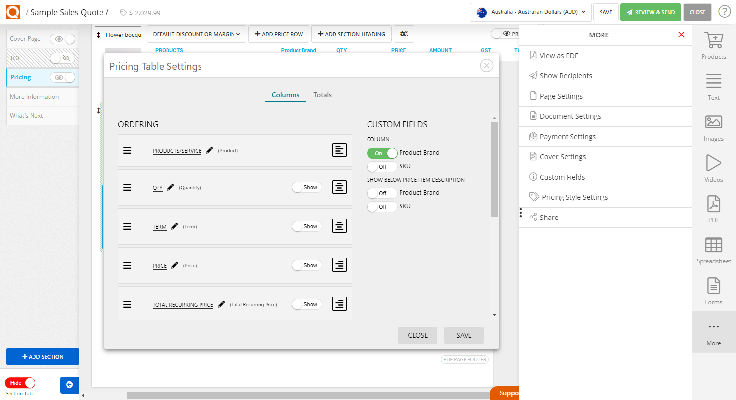 QuoteCloud - Sales Quote, Sales Proposal and Contracts Software - Changing your Price Table Column Labels (Java Edition) - illustration 1cde0912-7cbc-49e6-95fc-a006934719b3
