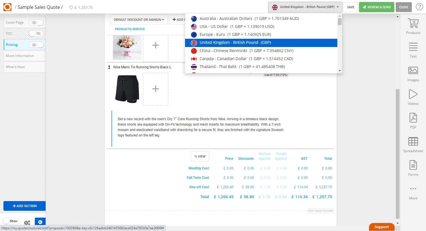 QuoteCloud - Sales Quote, Sales Proposal and Contracts Software - Using the Currency Conversion Tool in QuoteCloud (Java Edition) - illustration 867661eb-8037-4588-a294-ad35efe0b13b