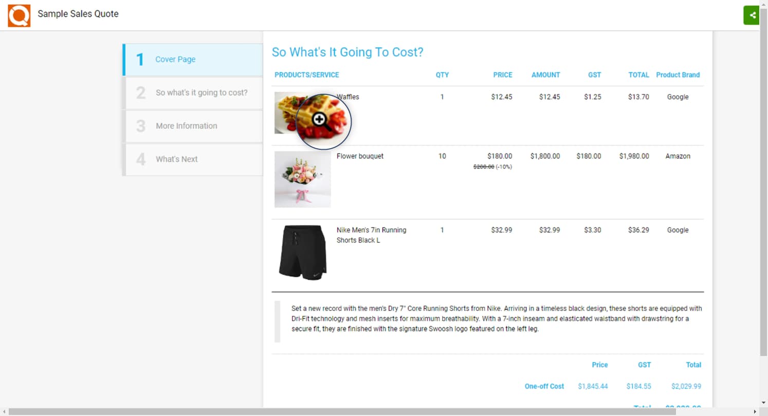 QuoteCloud - Sales Quote, Sales Proposal and Contracts Software - Using the Price Line Item image magnifier when viewing Sales Quotes (Java Edition) - illustration 697961aa-8ccf-49f3-91ea-25f0bdf26412